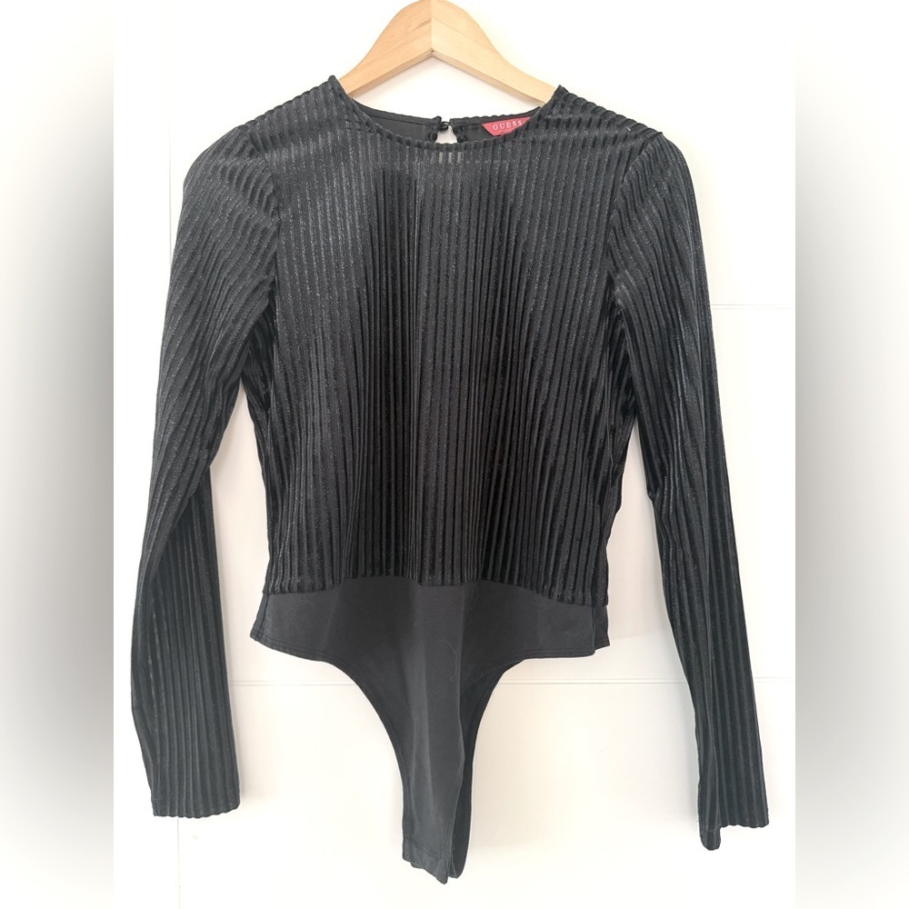 Guess Shimmer & Ribbed Open Back Bodysuit, size medium.